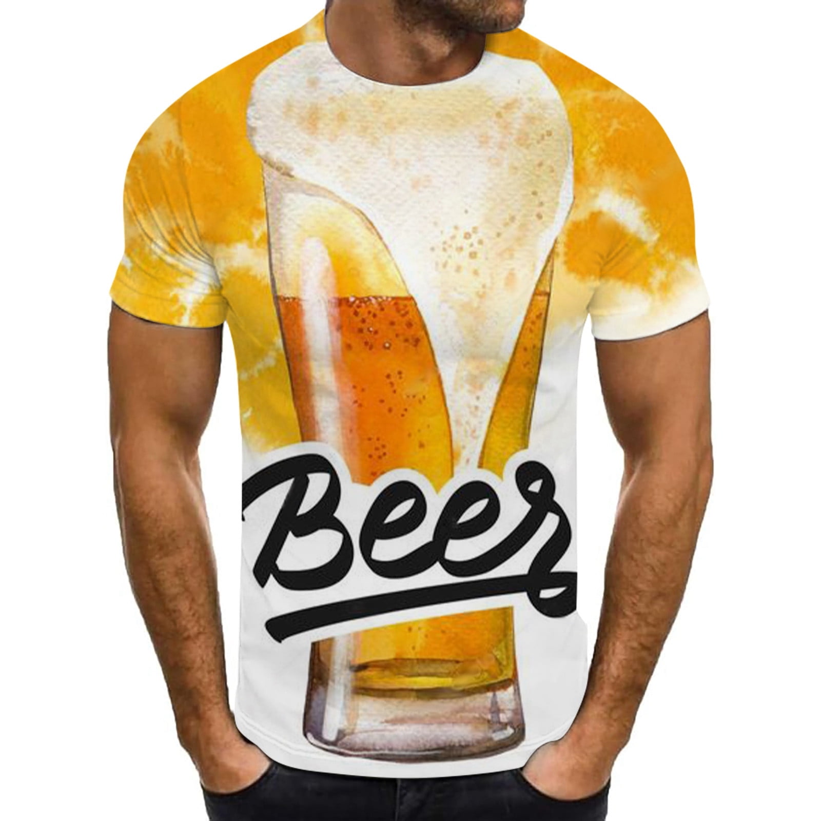 Male Summer Casual Oktoberfest Theme Print Shirt Blouse Short Sleeve