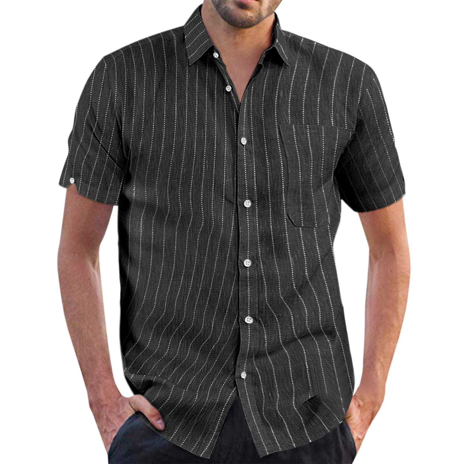 Male Summer Casual Polka Dot Striped Print Design Shirt Short Sleeve