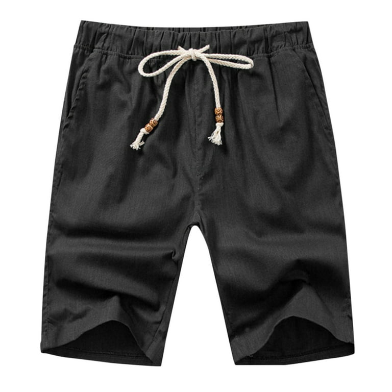 Male Summer Casual Solid Short Pant Bead Drawstring Short Trouser Pant  Pocket Short Big And Tall Men Shorts Black XXL