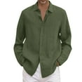 thumbnail image 1 of Male Summer Cotton Solid Casual Plus Size Loose Shirt Mens Turn Down Collar Long Sleeve Shirt, 1 of 5