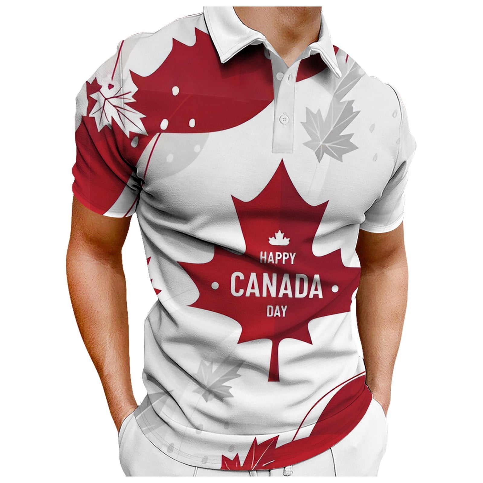 Male Summer Lapel Canada Independence Day National Day Button Shirt For ...