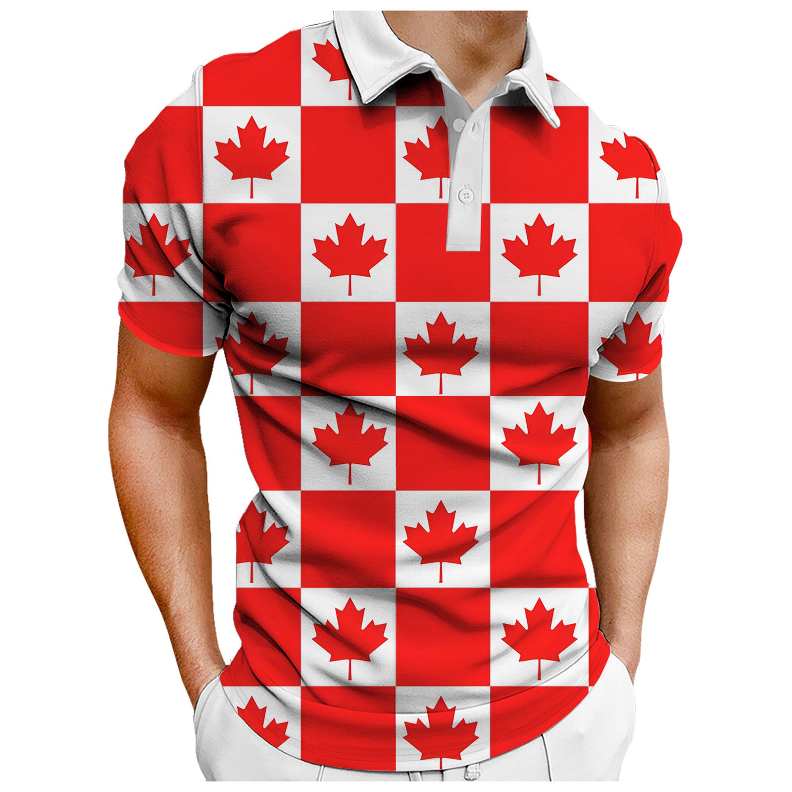 Male Summer Lapel Canada Independence Day National Day Button Shirt For ...