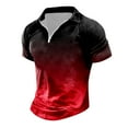 Male Summer Lapel Zipper T Shirt For Men GradientPrint Retro Short