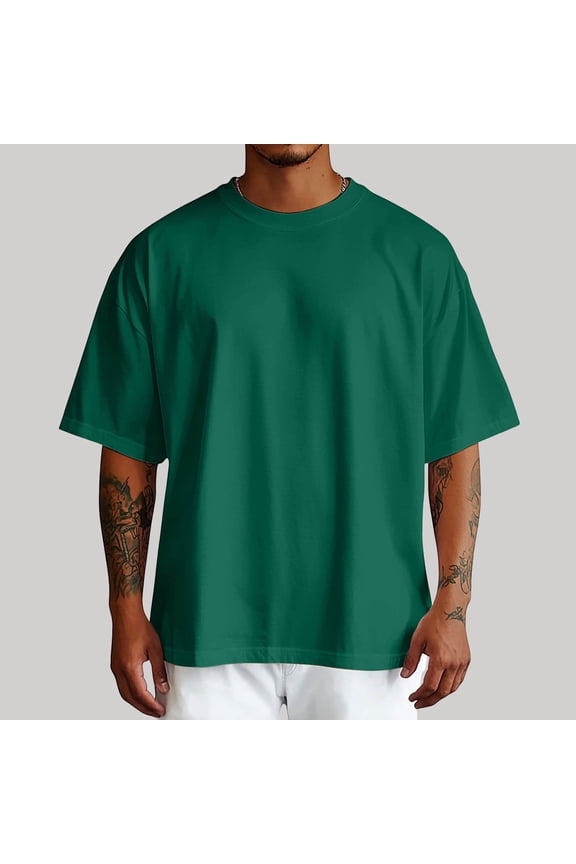 Male Summer Pure Oversized Shirt Solid Color Large Size Short Sleeve Round Shoulder Sleeve Top Men T Shirts Pregnancy Announcement Shirts Mod Bod Tops