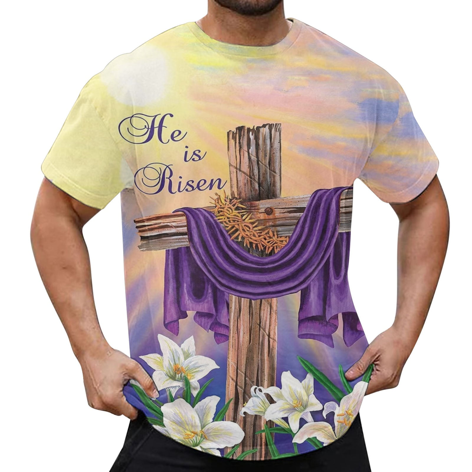 Male Summer Short Sleeve T Shirt Easter Theme Print Round Neck T Shirt ...