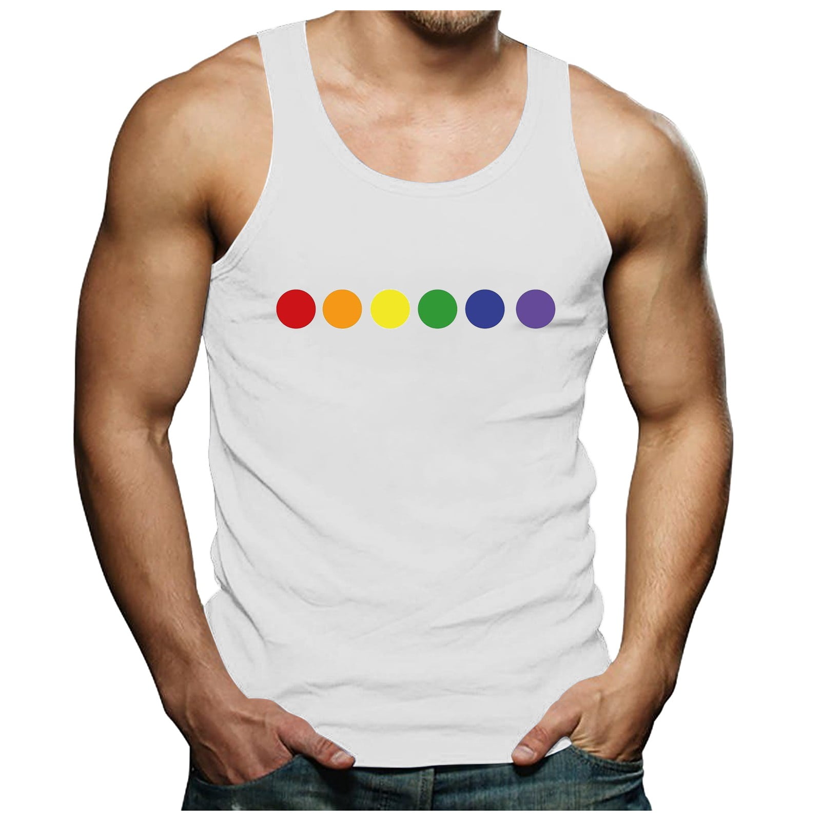 Male Summer Vest Rainbow Holiday Print Full Print Large Size Loose