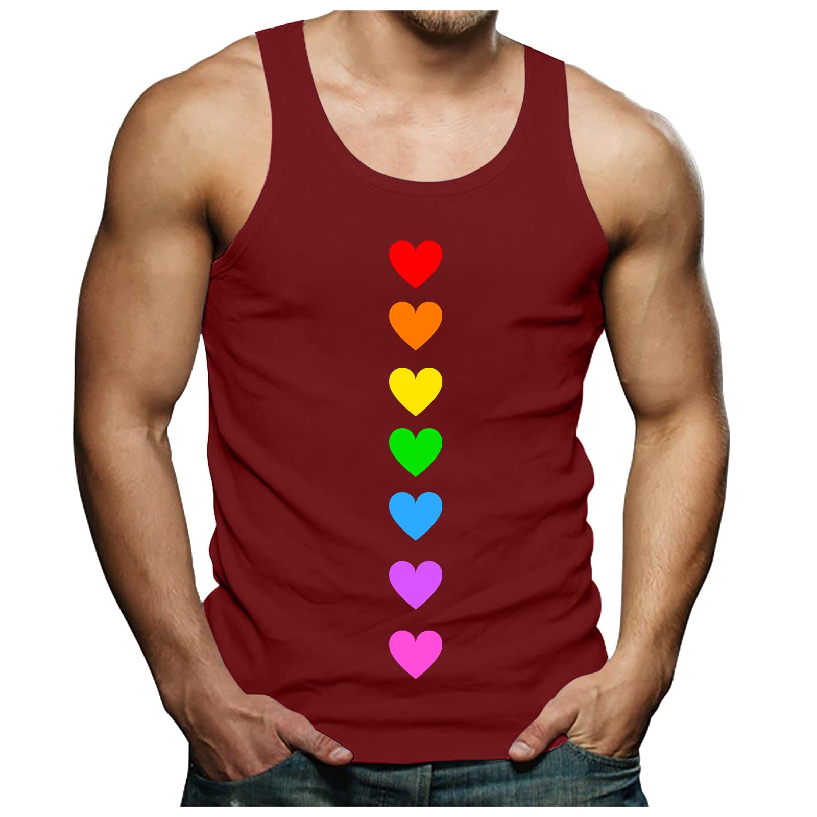 Male Summer Vest Rainbow Holiday Print Full Print Large Size Loose