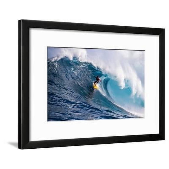 Male Surfer Surfing Wave in Pacific Ocean, Peahi, Hawaii, USA, Figurative Scenic Framed Art Print Wall Art Sold by Art.Com