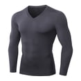thumbnail image 1 of Male T-shirt Thicken Tight FitnessTraining Sports High-elastic Running T Shirt Tops V-neck Long Sleeve Casual Men Tee, 1 of 6