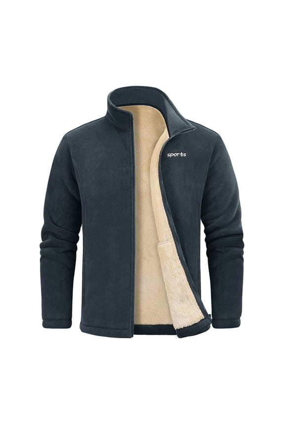 Male Thickened Lamb Wool Stand Up Collar Cardigan Casual Jacket Jacket