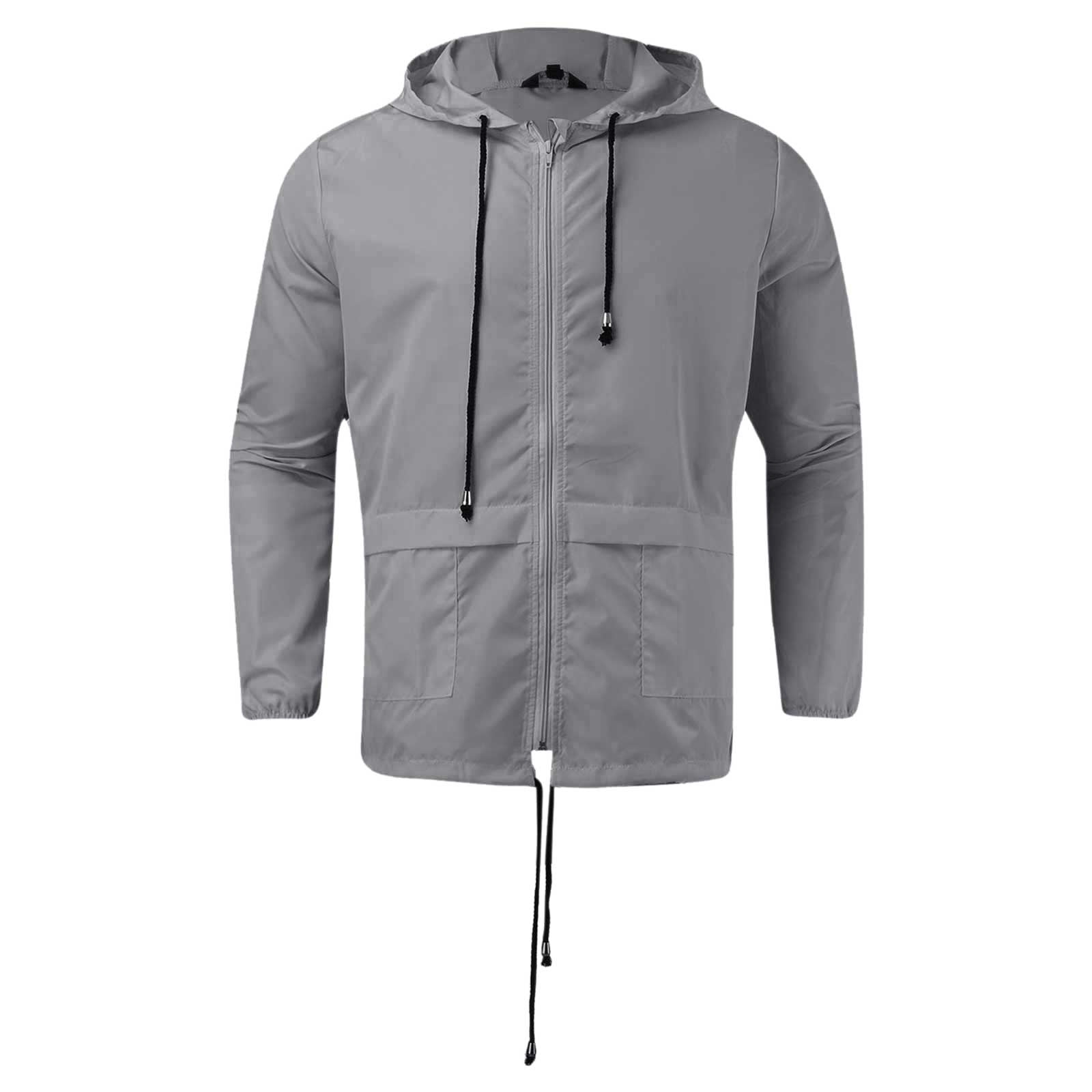 Male Thin Rain Jacket Solid Color Zipper Hooded Lightweight Sunproof ...