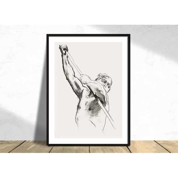Male Torso With Pole John Singer Sargent Vintage Decor Illustration Retro Poster Wall Art Reproduction Man, Unframed Paper Poster 8x10in