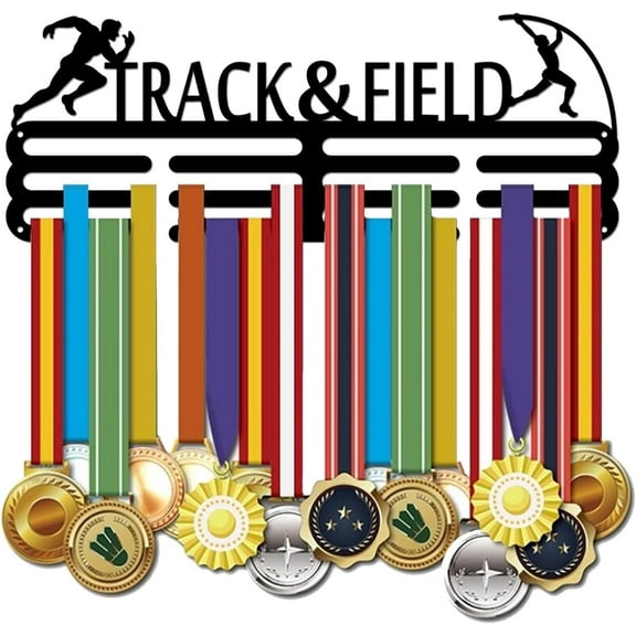 Male Track and Field Medal Hanger Display Running Rack Frame Pole Vault Competition Medal Holder Sports 60+ Medals Display Frame Stain Steel Hook Black 15.75in Wide 3 Hanger Bar with Screws