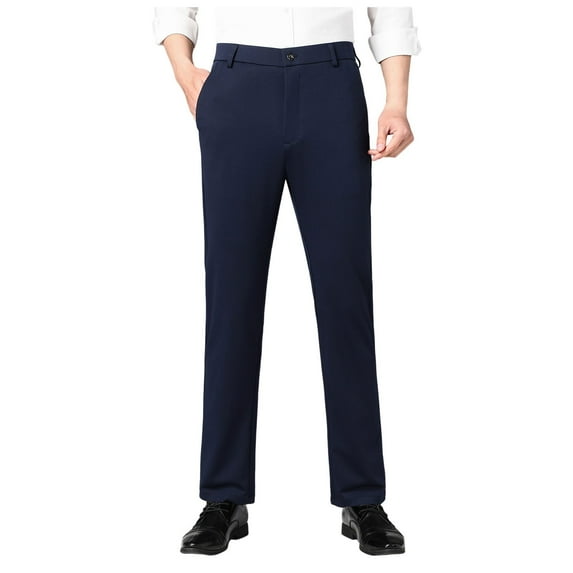 Male Trousers Loose Straight Leg High Rise Casual Pants - Brushed Polyester Spandex Fabric, Elastic Waist - Sizes 29-40