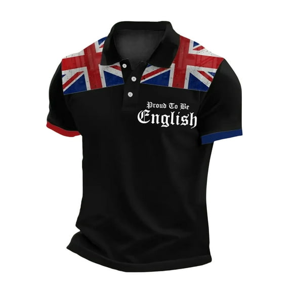 Men's Shirts Male UK Flag Jack Print Casual Business Raglan Sleeve Button Lapel Festive Celebration Top Ideal for Everyday Wear
