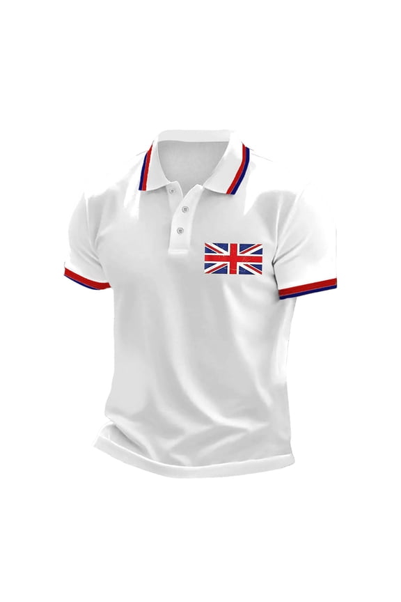 Men's Shirts Male UK Flag Jack Print Casual Business Raglan Sleeve Button Lapel Print Festive Celebration Top