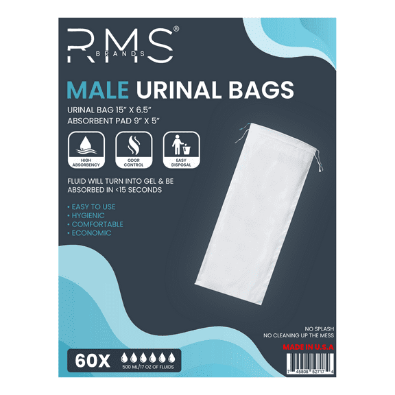 Male Urinal Bags, Medical Grade with High Absorbency, Convert Liquid to Gel, Odor Control, and Easy Disposal, Travel Urinal for Men (60 Bags)
