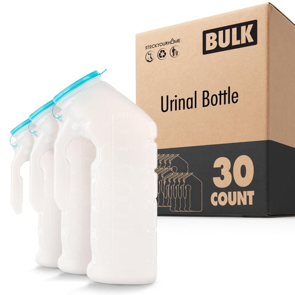 Male Urinal with Glow Lid (30 Bottles) 32 Oz Urine Bottle for Men for Hospitals, Emergency, Travel