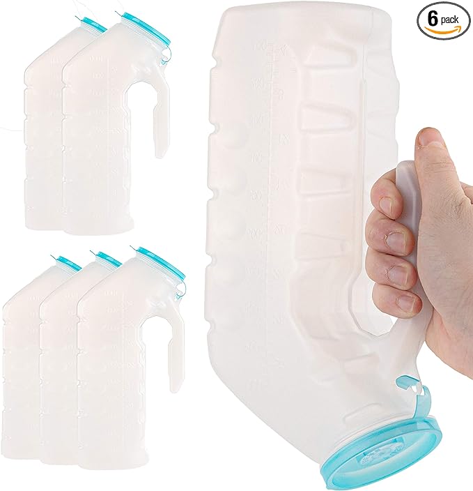 Male Urinal with Glow in The Dark Lid (6 Bottles) 32 Oz Urine Bottle