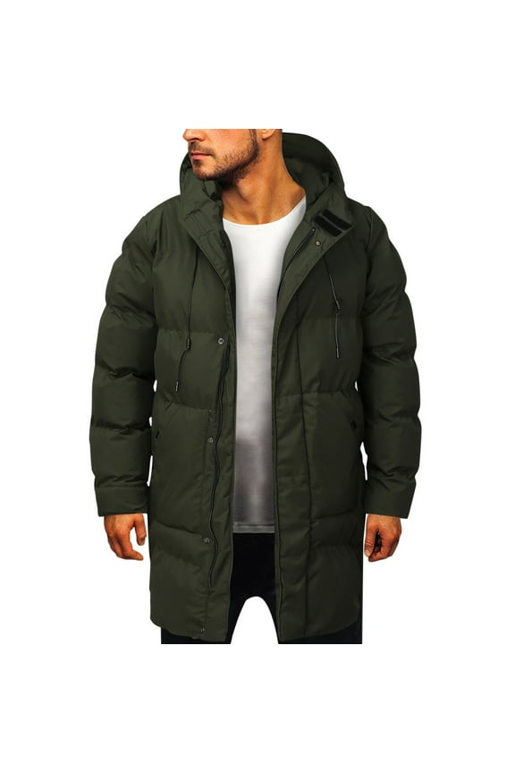 Male Winter Warm Plush Solid Pocket Coat Hooded Long Sleeve Button Zipper Fly Jacket Coat