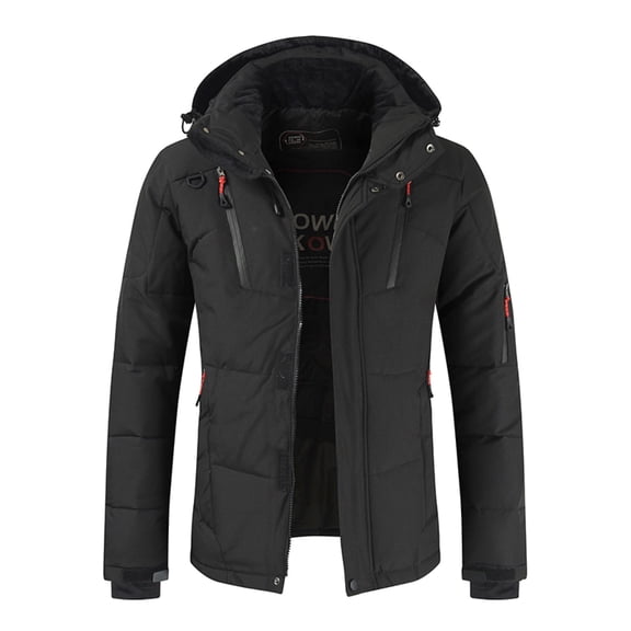 Male Winter Warm Solid Jacket Coat Pocket Detachable Hooded Long Sleeve Zipper Fly Jacket Coat