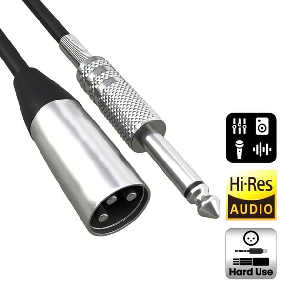 Male XLR to 1/4 inch (6.35mm) TS Jack Cable Adapter Cord Quarter inch TS to XLR Stereo Shielded Audio Plated Unbalanced 1.5m