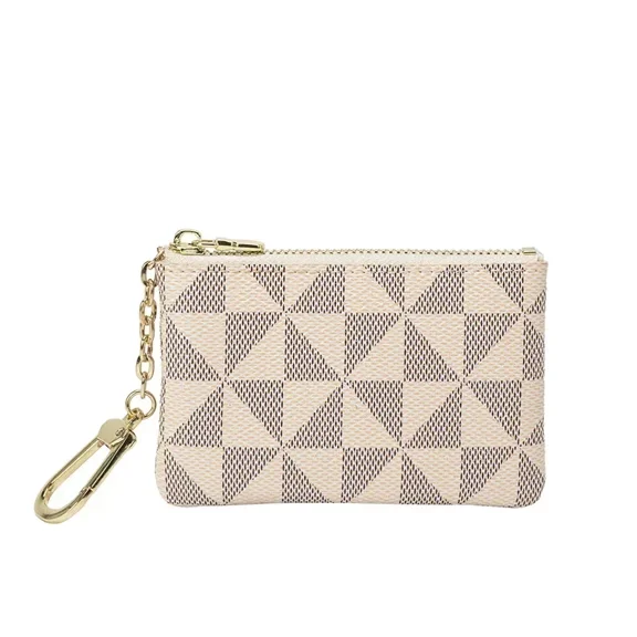 Male and Female Business Style Triangle Print Geometric Pattern Square Change Bag with Keychain
