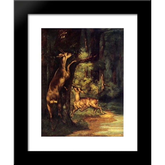 Male and Female Deer in the Woods 20x24 Framed Art Print by Gustave Courbet