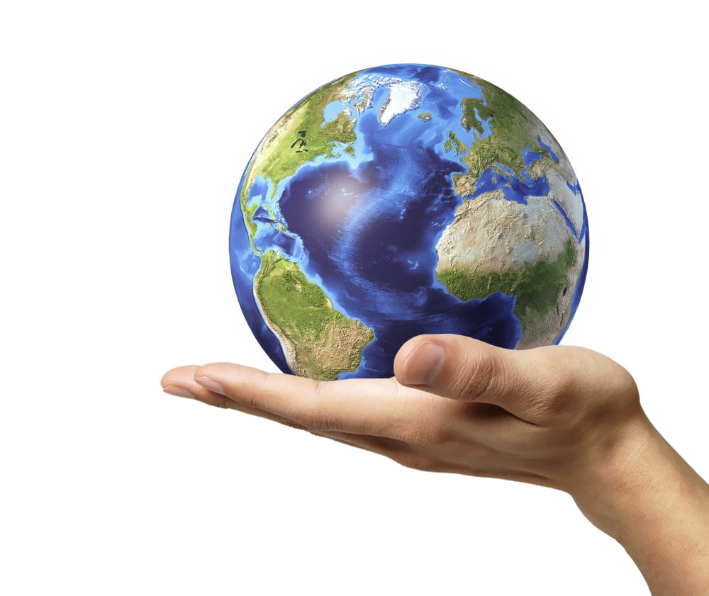 Male hand holding Earth globe Canvas Art - Leonello CalvettiStocktrek Images (31 x 26)