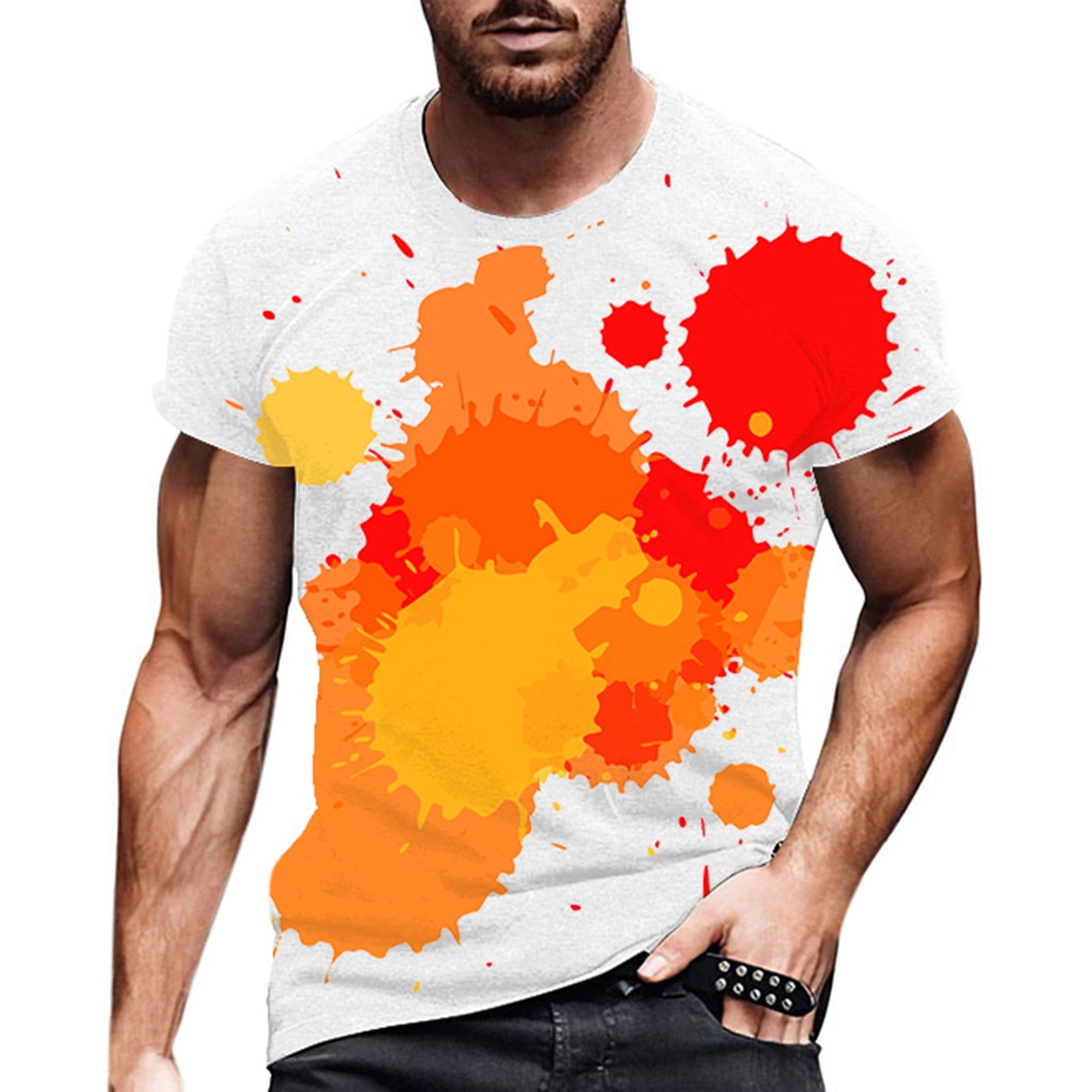 Male's T Shirt Round Neck Short Sleeve Colour Pattern Printing Street
