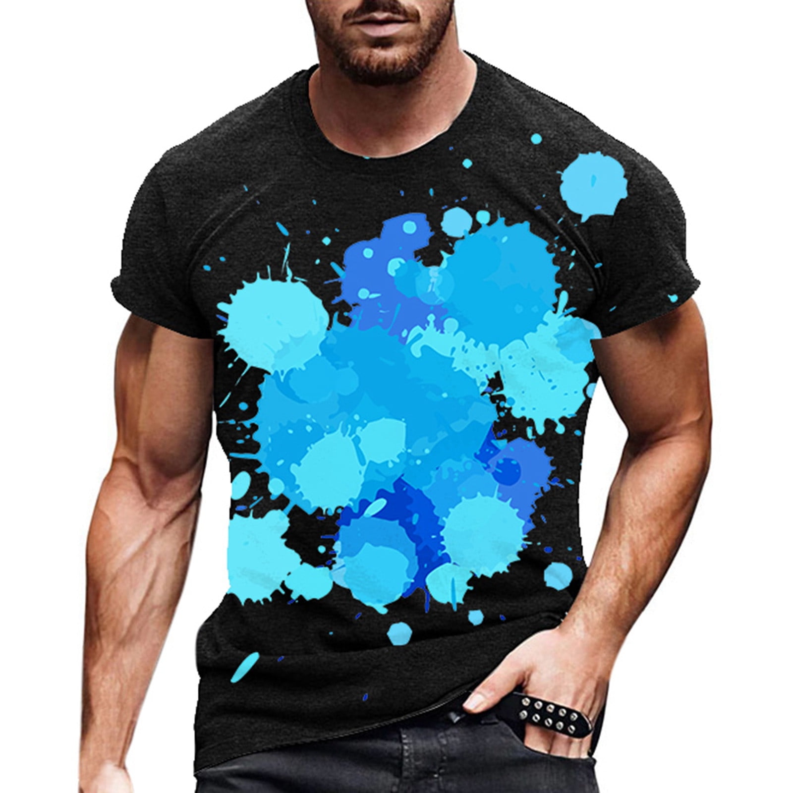 Male's T Shirt Round Neck Short Sleeve Colour Pattern Printing Street