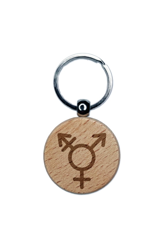 Male with Stroke and Female Sign Transgender Gender Symbol Round Keychain Charm Tag - Engraved Wood