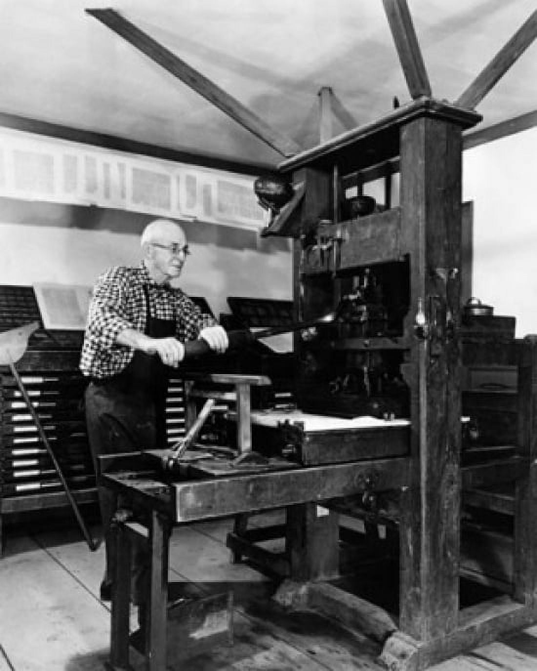 Male worker operating a printing press Isaiah Thomas Printing Office Old Sturbridge Village Massachusetts USA Canvas Art - (18 x 24)