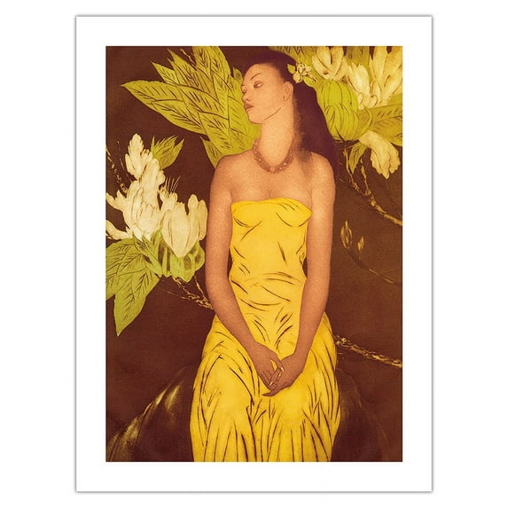 Maleana (Melodious) - Hawaiian Lady - Vintage Color Aquatint Etching by John Melville Kelly c.1950 - Bamboo Fine Art 290gsm Paper Print (Unframed) 18x24in