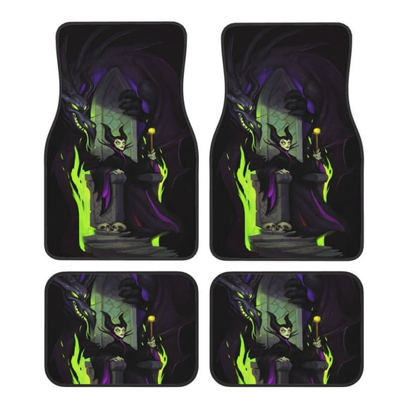 Maleficent Car Floor Mats Set of 4, Anti-Skid Universal Automotive Carpet Front Rear Floor Foot Pads Interior Accessories Decorative for Vehicle Car Truck SUV Van