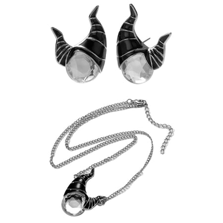 Maleficent Character Accessory Necklace With Faux Crystal Stud Earrings Set