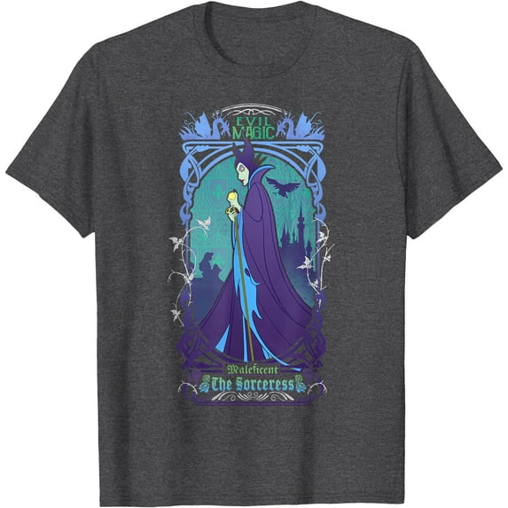 Maleficent The Sorceress Deep Graphic DTG Print Unisex T-Shirt,Dark Heather Grey Color,Size 2XL