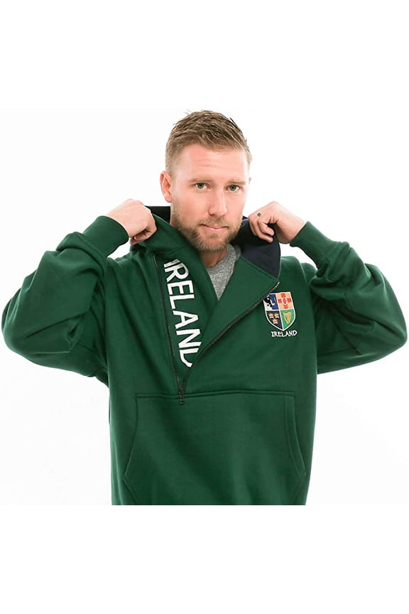 Ireland Half Zip-Up Hoodie Irish Sweatshirt |Bottle Green
