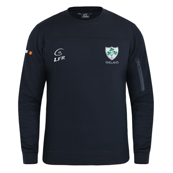 Malham Ireland Rugby Sweatshirt for Men Side Zip Pocket Irish Shamrock Crew Neck Longsleeve Sweatshirt