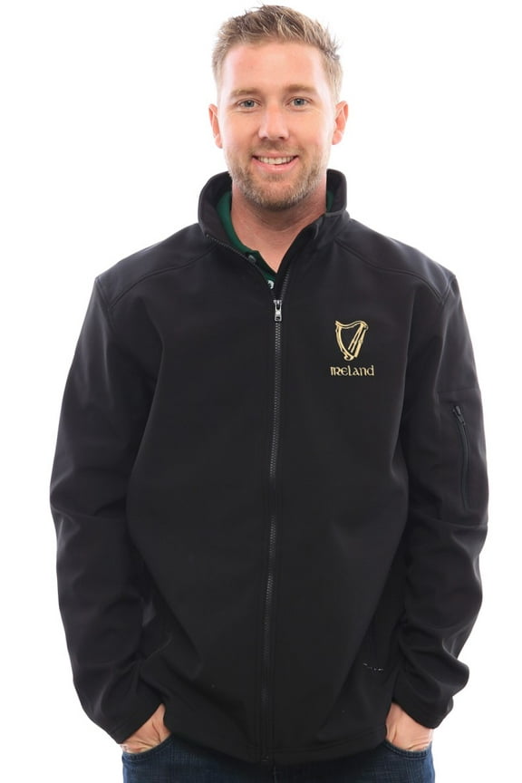 Men's Irish Harp Shell Jacket Full Zipper Jacket Black Colour Ireland Sign