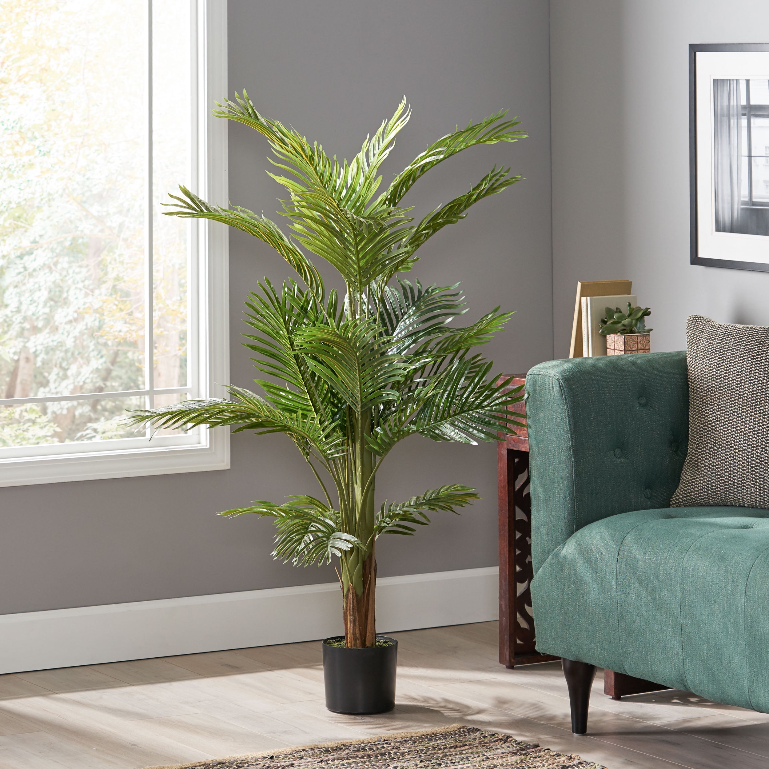 Green 4' Artificial Palm Tree in Black Plastic Pot