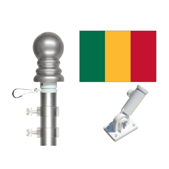 Mali 3'x5' Flag and Spinner Flagpole Set, Includes Flag, 6' Spinner Pole and Bracket
