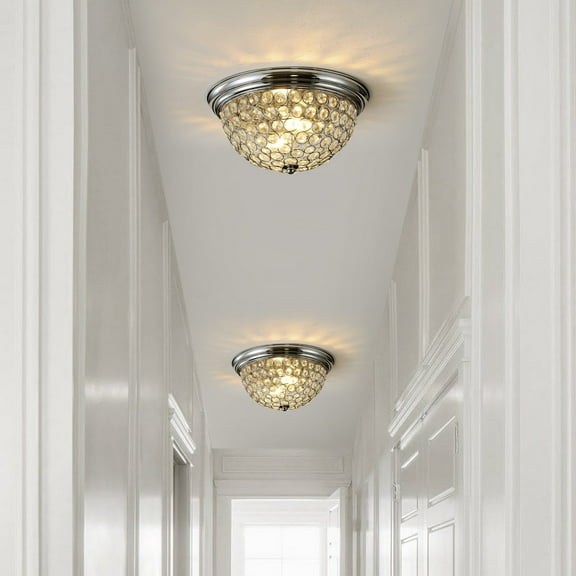 JONATHAN Y Malia 12" 1-Light Traditional Transitional Iron LED Flush Mount, Chrome/Clear (Set of 2), JYL9901A-SET2