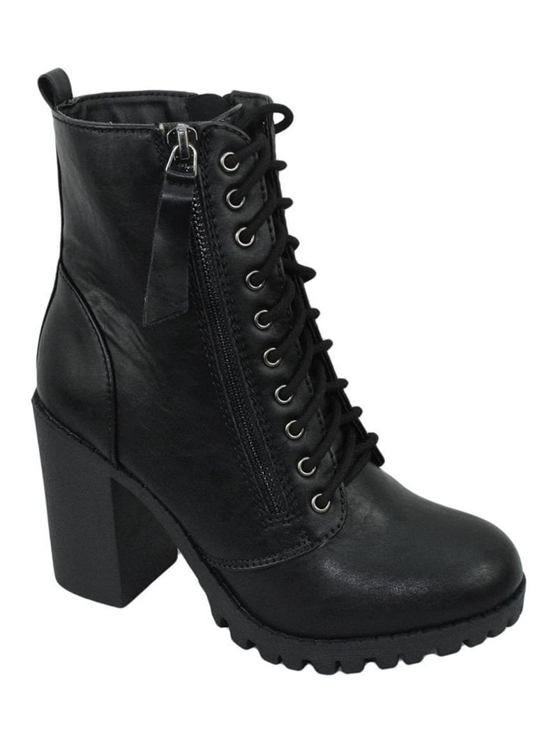 Malia Black Soda Riding Booties Women Chunky High Heel Combat