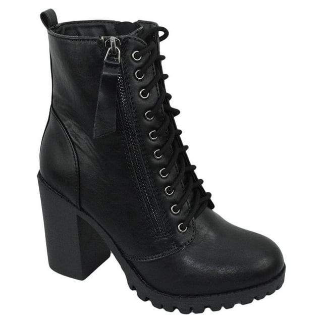 Malia Black Soda Riding Booties Women Chunky High Heel Combat Ankle ...