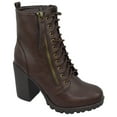 thumbnail image 1 of Malia Dark Brown Soda Riding Booties Women Chunky High Heel Combat Ankle Boots Army Military, 1 of 3
