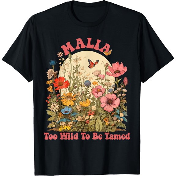Malia Name Cute Retro Girls Wildflower Malia Name T-Shirt Size S-5XL