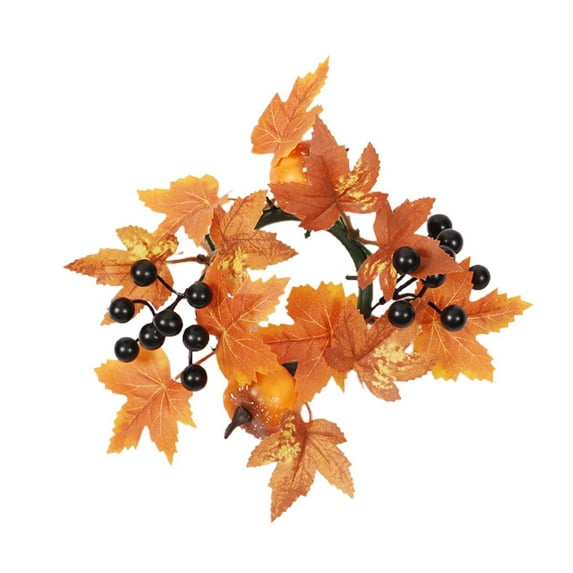 Malianggg Fall Candle Rings Wreaths Pumpkin Maple Leaf Candle Garland With Black Berries For Pillars Thanksgiving Table Wedding Parties Autumn Centerpieces Candle Stand Set Candle Holders Centerpiece