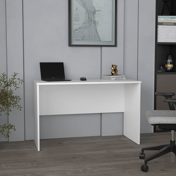 Malibu 47" Wide Study Desk White Modern Simple Computer & Laptop Table Dining Table for Bedroom, Living Room, Home and Office, Kitchen White