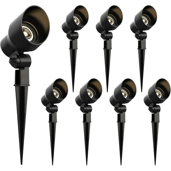 Malibu 8 Pack Low Voltage Spotlights Outdoor Landscape Lighting 20W 145 Lumens Halogen Flood Light 2800K with Plastic Spike and Connector for Garden Pathway Driveway 8301-9604-08
